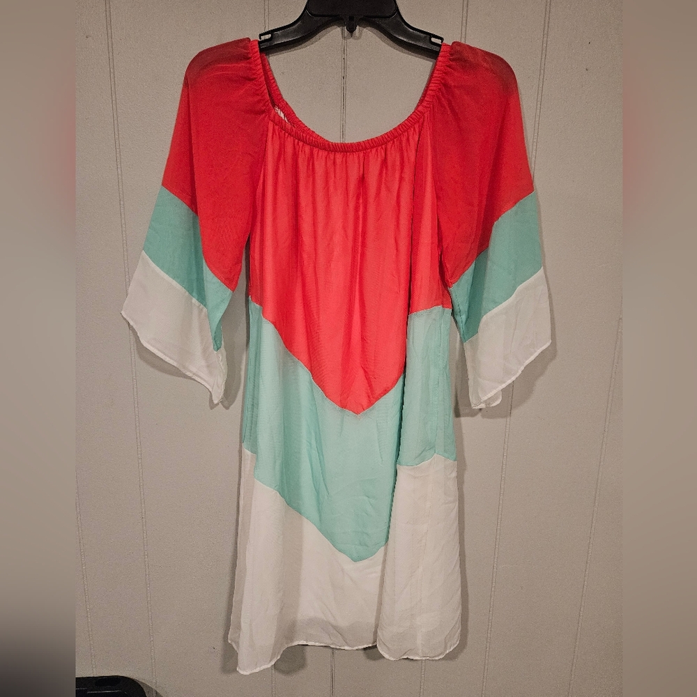 Rachel Kate Dress Womens Medium Shift Cover Up Coloblock Cottagecore Boho Pastel